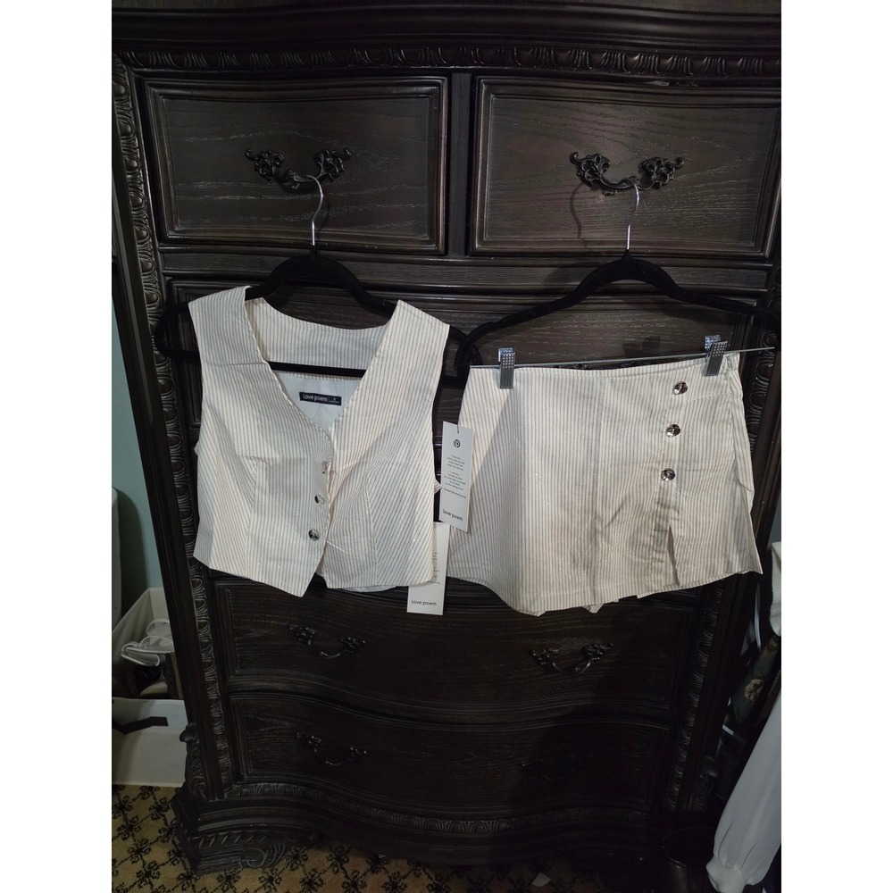 Love Poem Camel White Striped Vest and Skirt Two Piece Set SIENA-02T Small NWT